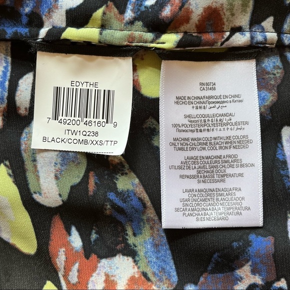 BCBG MaxAzria Edythe Blue Abstract Cascade Drape Sleeveless Top, XS - Picture 8 of 11